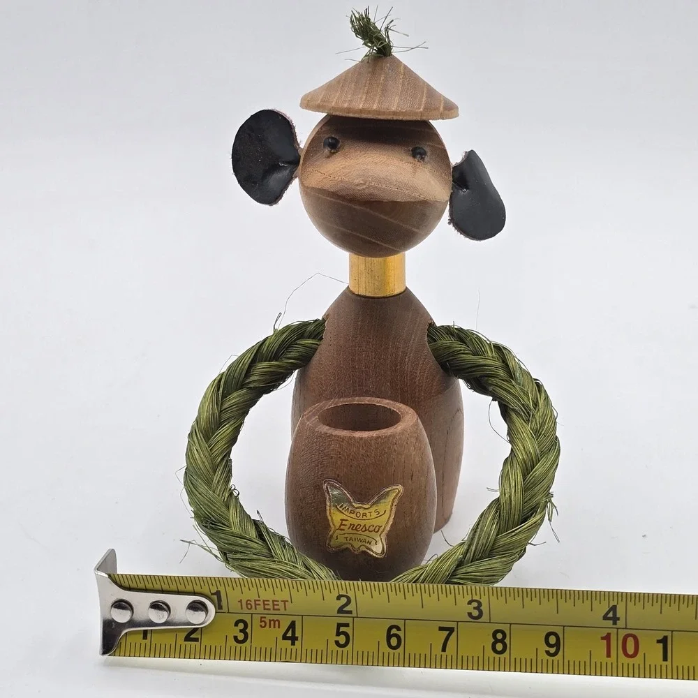 Vintage Monkey‎ Toothpick Holder Wood and Rope ENESCO zoo line